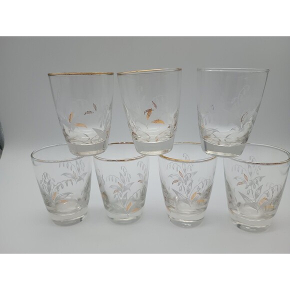 7 Vtg Libbey Lily Of The Valley Juice Glasses 6 Oz Gold Rim - Picture 1 of 10